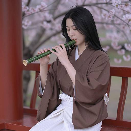 Serene Asian Woman in Traditional Attire