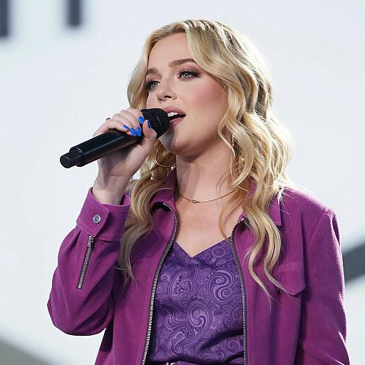 Blonde Woman Singing with Microphone