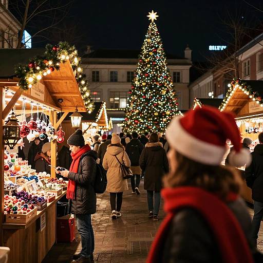 Festive Holiday Market with Santa Hat
