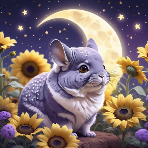 Dreamy Night Scene with Fluffy Chinchilla