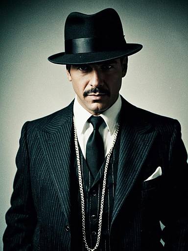Man in Gangster Costume with Fedora Hat