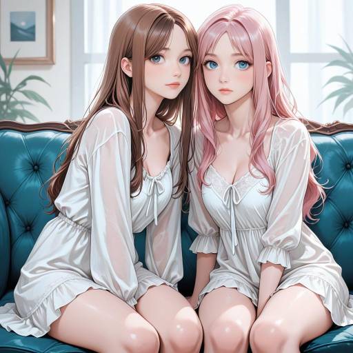 Two Girls Relaxing on a Couch