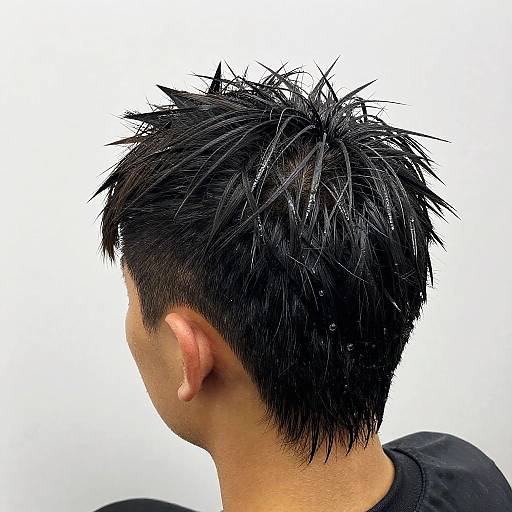 Photograph of a man with short, spiky black hair, viewed from the side against a plain white background, wearing a black shirt.