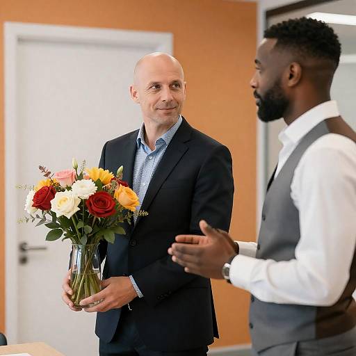 Office Conversation with Flower Vase