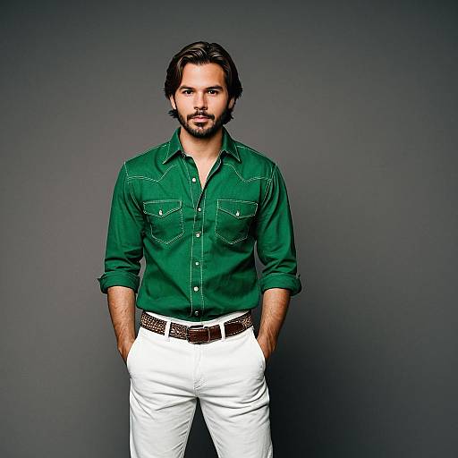 Man in Green Shirt and White Pants Standing