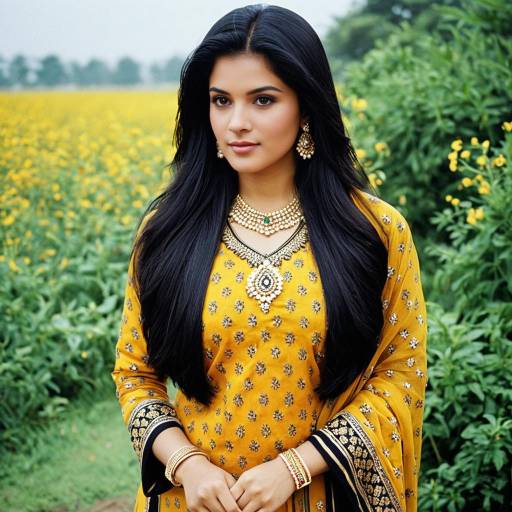 Young Woman in Traditional Mustard Indian Suit