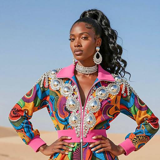 Stylish Black Woman in Colorful Attire