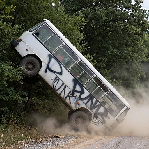 Graffiti Bus Crash in Lush Forest