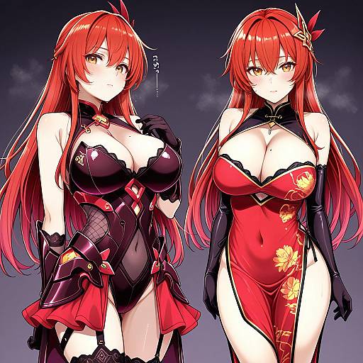 Illustration of Murata himeko (vermillion knight), honkai (series) in the style of Moketa
