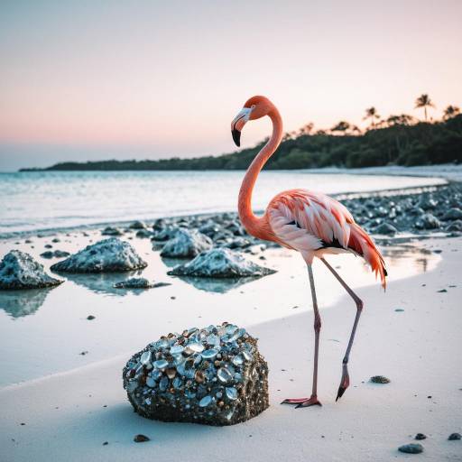 Flamingo on Crystal Beach at Twilight