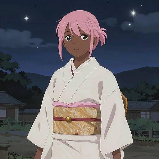 Anime Girl in Kimono at Night