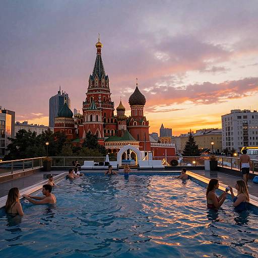 Rooftop Pool with Moscow Skyline