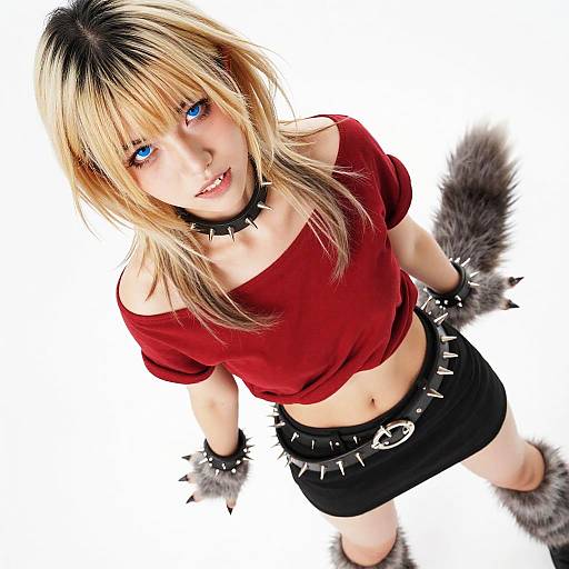 Punk Style Girl with Blue Eyes and Furry Accessories