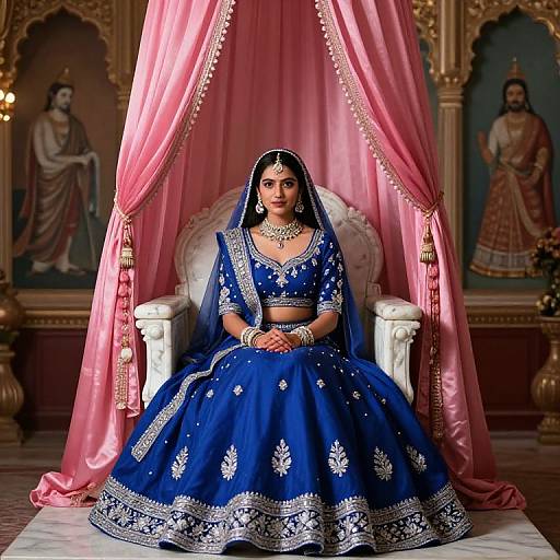 Regal Blue Lehenga on Marble Throne