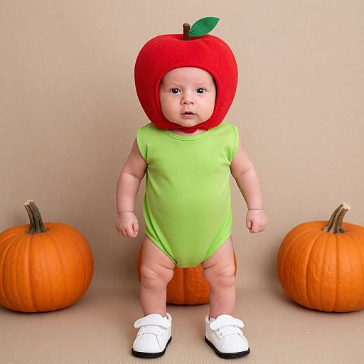 Newborn Boy in Apple Costume