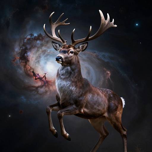 Celestial Stag Amid Nebula Glow