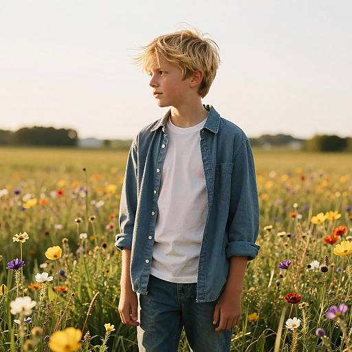 Blond Boy in Sunlit Meadow