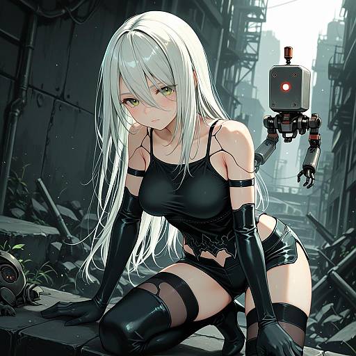 Illustration of A2 (nier:automata), nier (series) in the style of Yashin (yasinz)