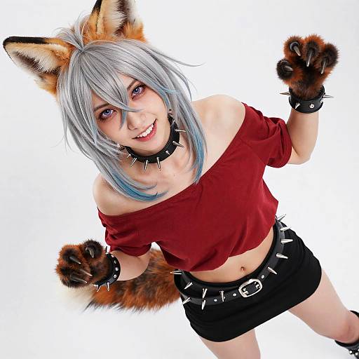 Cosplay Red Fox Girl with Silver Hair