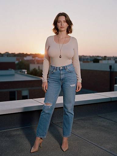 Stylish Woman at Rooftop Sunset