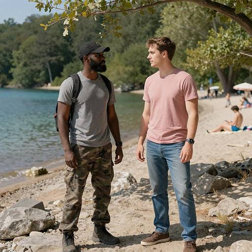 A Scenic Beach Encounter Between Friends