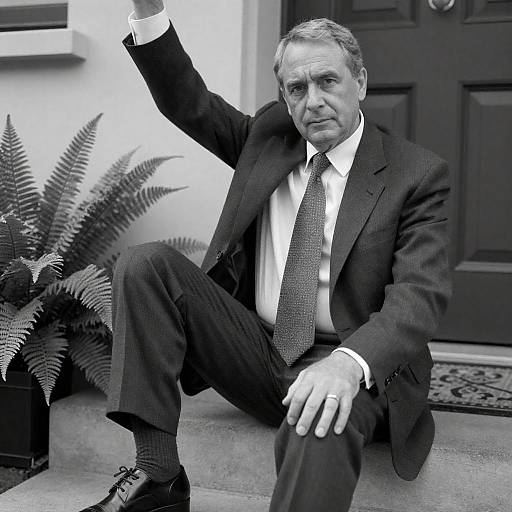 Serious Businessman Sitting on Steps