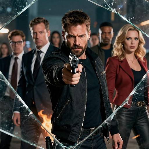 Action Movie Poster with Gunman and Team