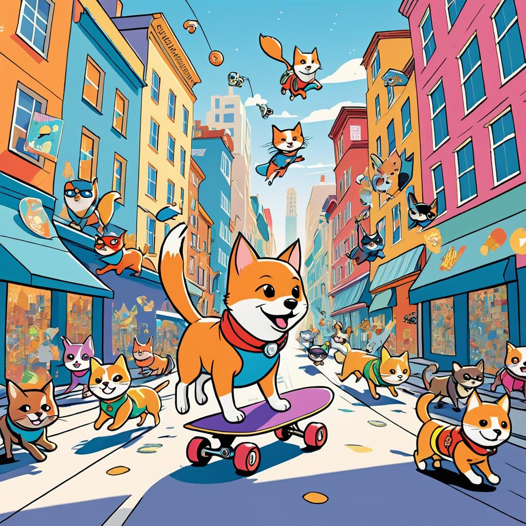 Whimsical City Pets in Comic Style