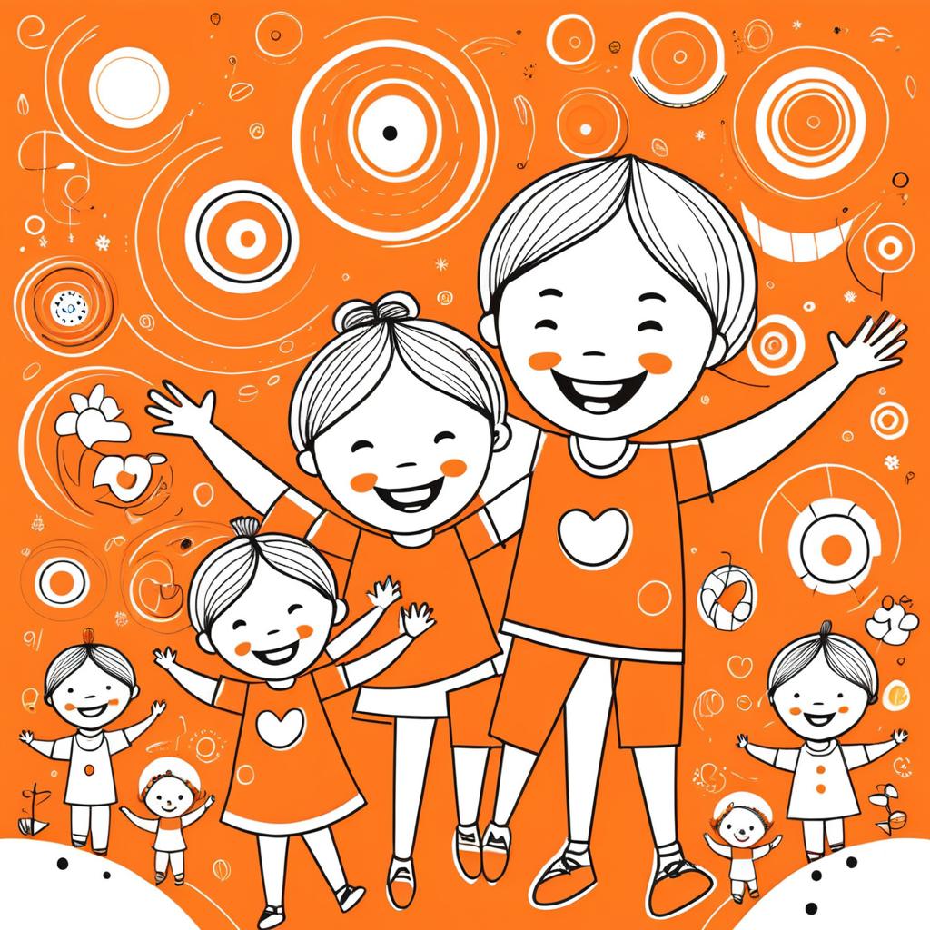 Whimsical Family Joy in Bold Orange