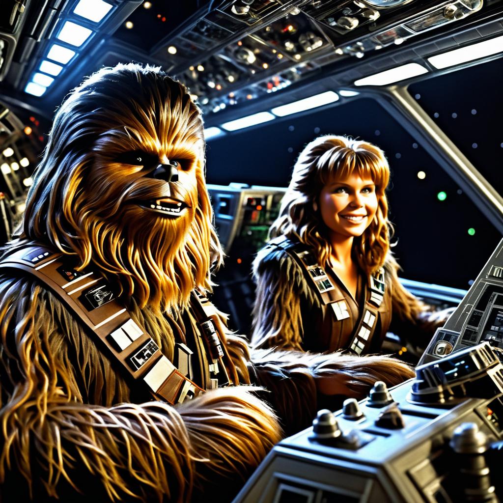 Emotional Chewbacca in Millennium Falcon Cockpit