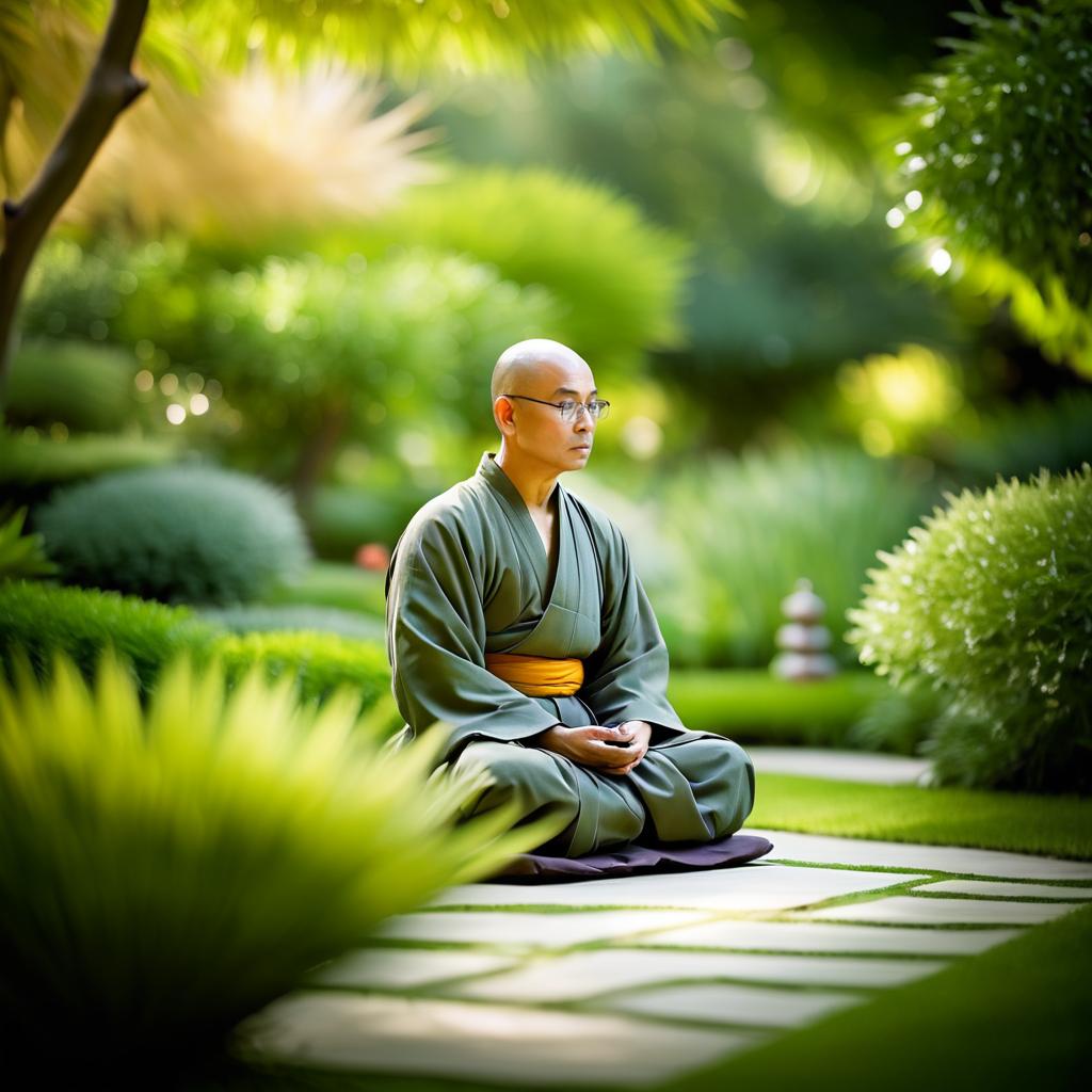 Serene Monk Meditating in Tranquil Garden