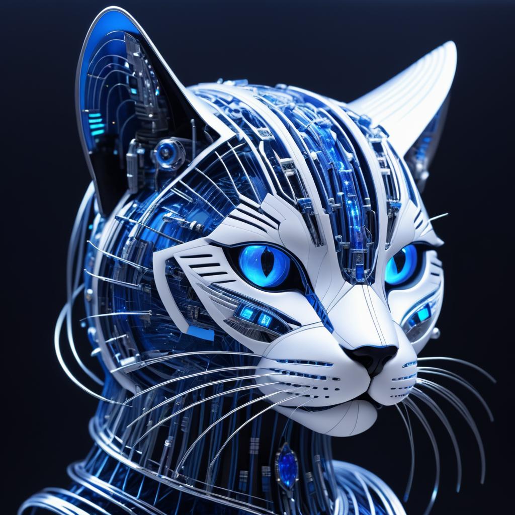 Futuristic Sleek Robotic Cat Portrait