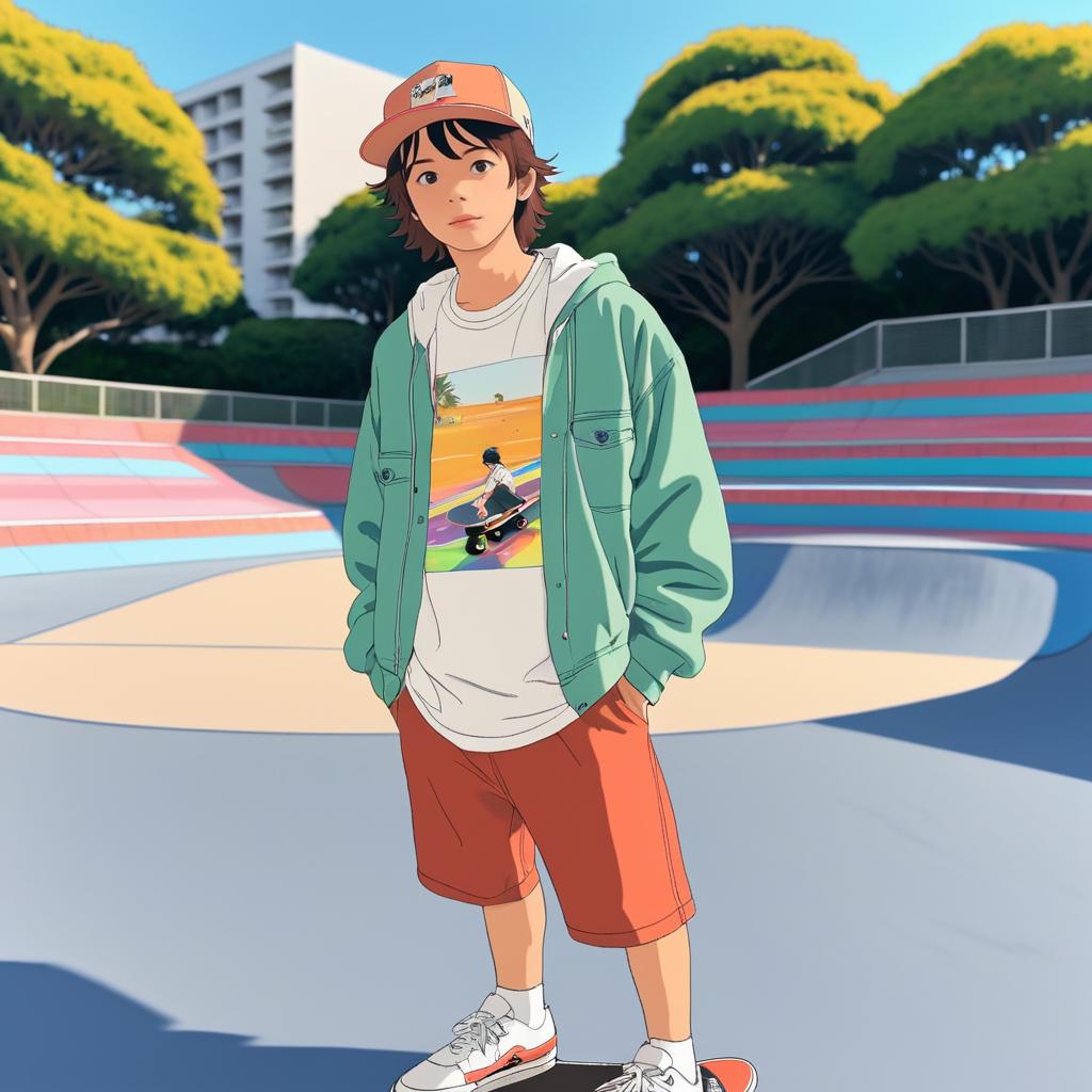 Anime Skateboarder in Lively Park Scene