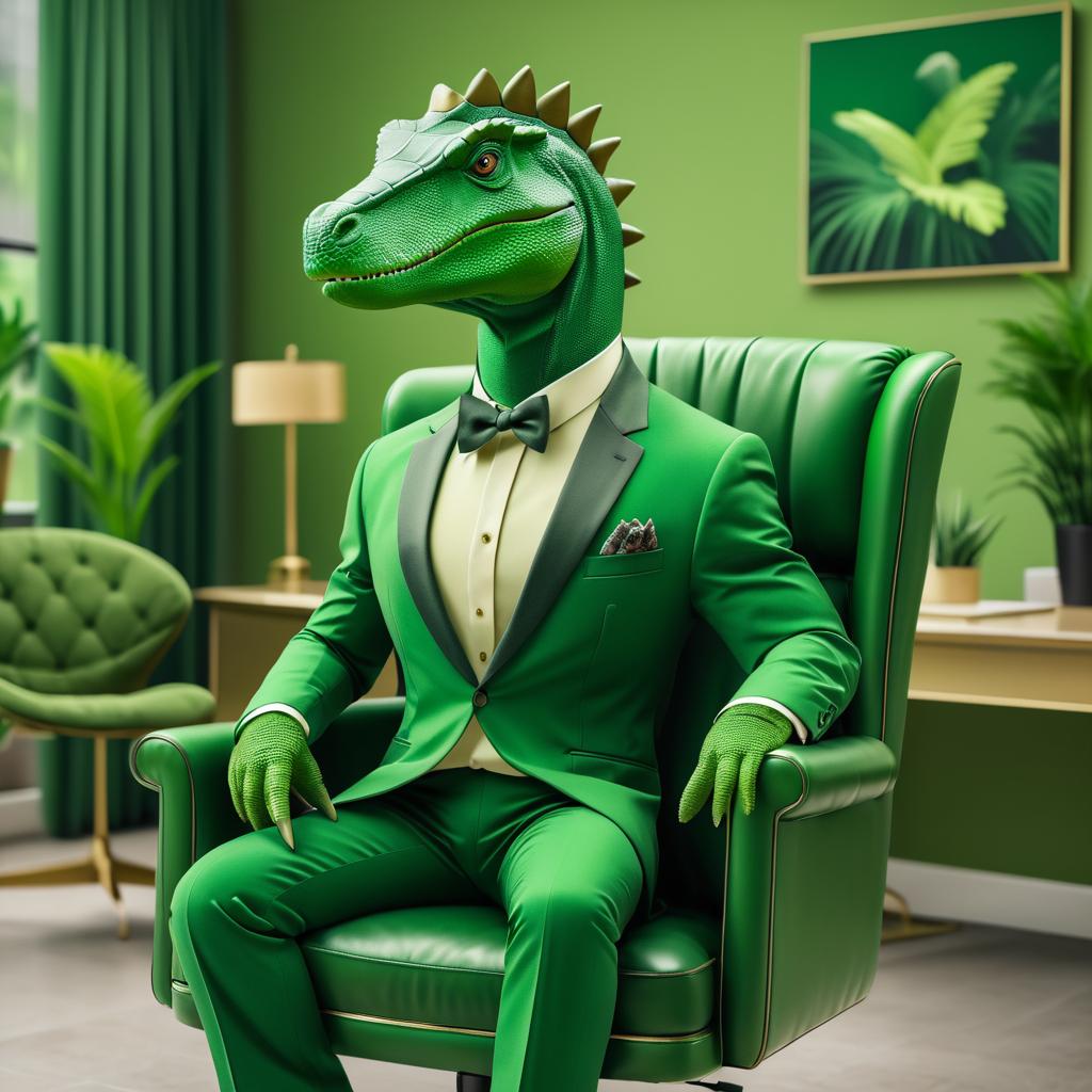 Dinosaur in Tuxedo: Surreal Office Scene