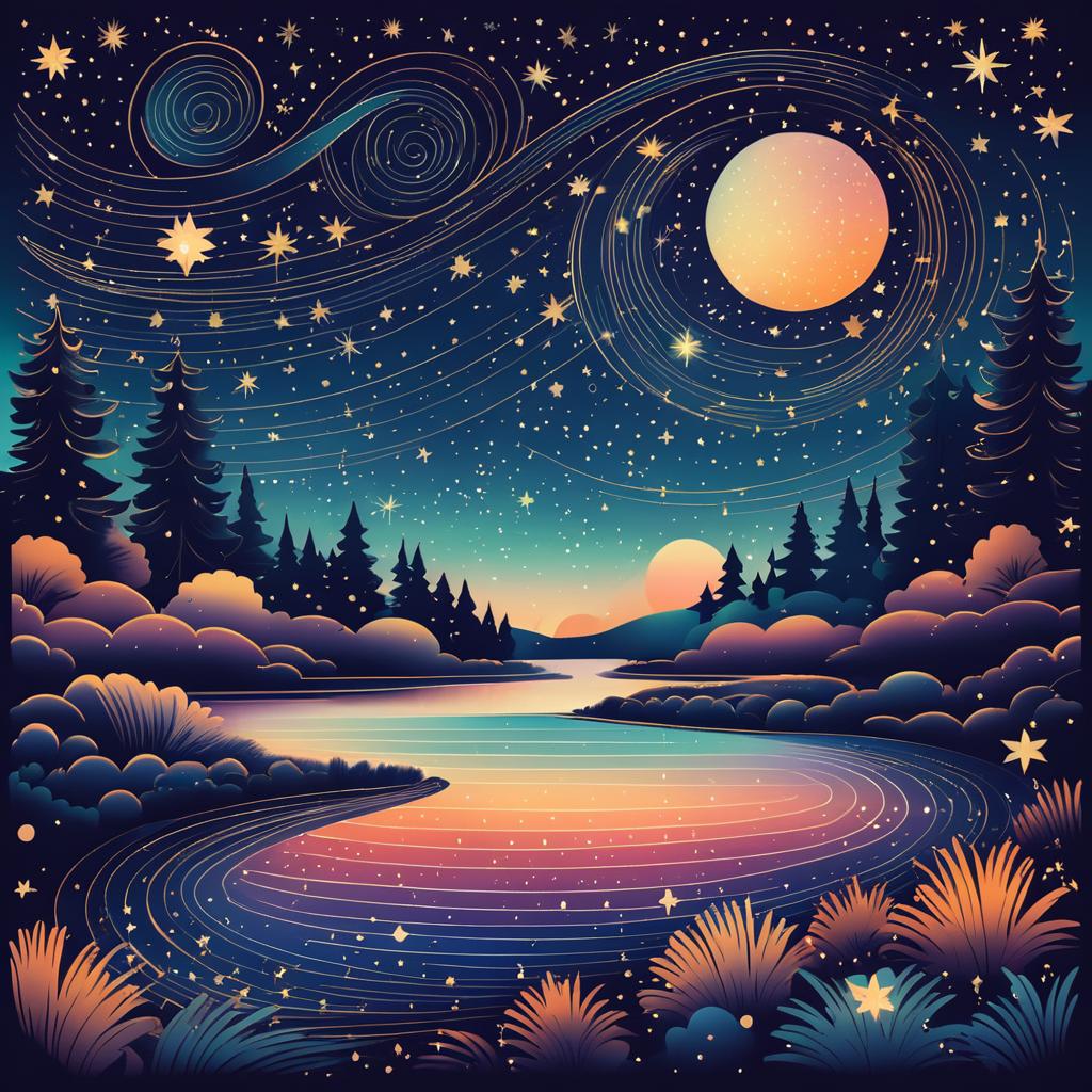 Nostalgic Hand-Drawn Starry Night Art