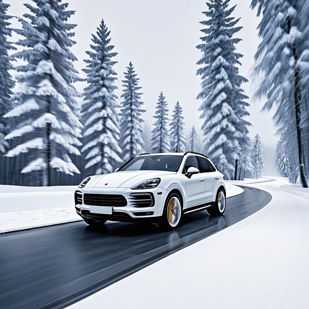 Porsche Cayenne on a Scenic Snowy Road