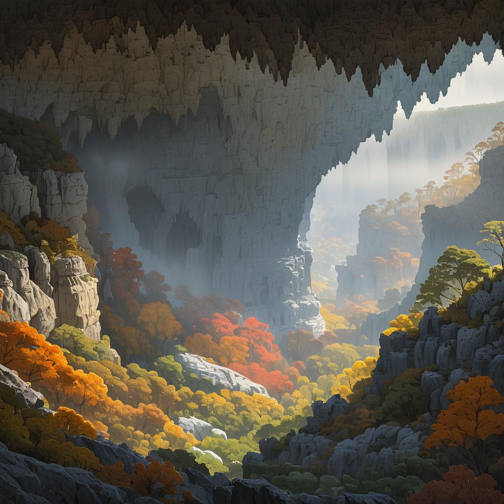 Expansive Misty Limestone Caverns Landscape