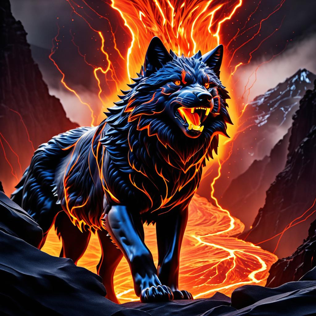 Fierce Lava Wolf in Rugged Mountains