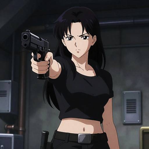 Anime Dark Warrior in Industrial Setting