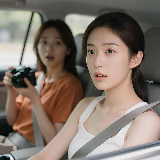 Surprised Duo in Sunlit Car