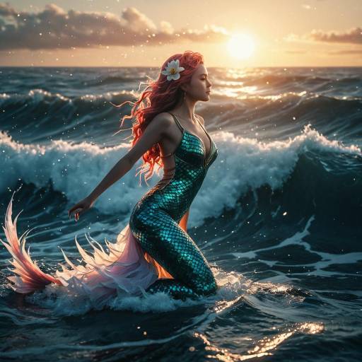 Ethereal Mermaid at Ocean Sunset