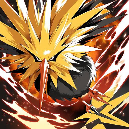 Illustration of Zapdos, pokemon in the style of Cle masahiro