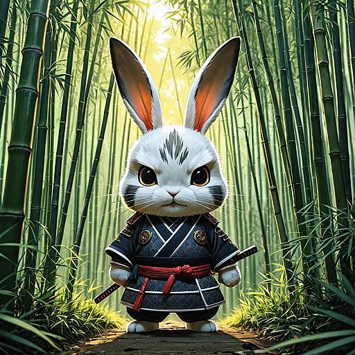 Rabbit Samurai in Bamboo Forest