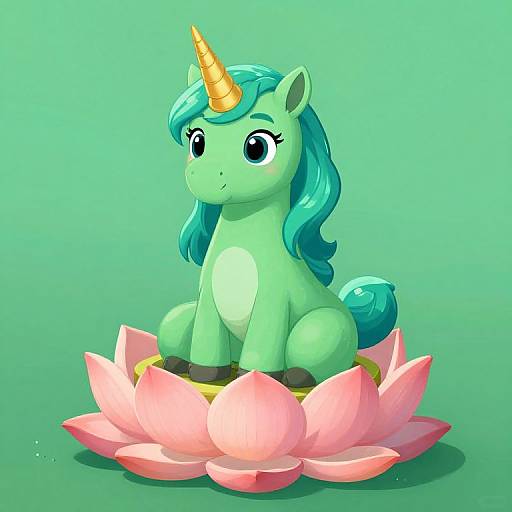 Green-Skinned Unicorn on Lotus