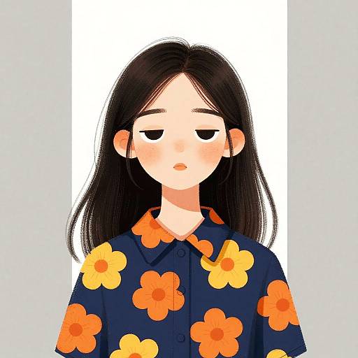 Whimsical Minimalist Woman with Flowers