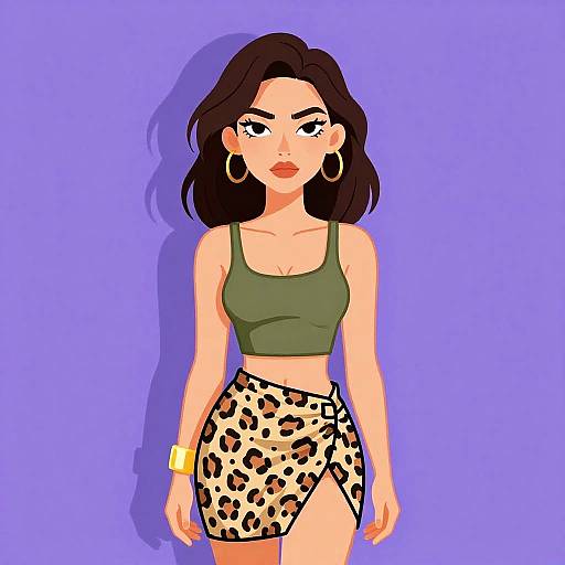 Stylish Woman in Olive Green Crop Top and Leopard Print Skirt