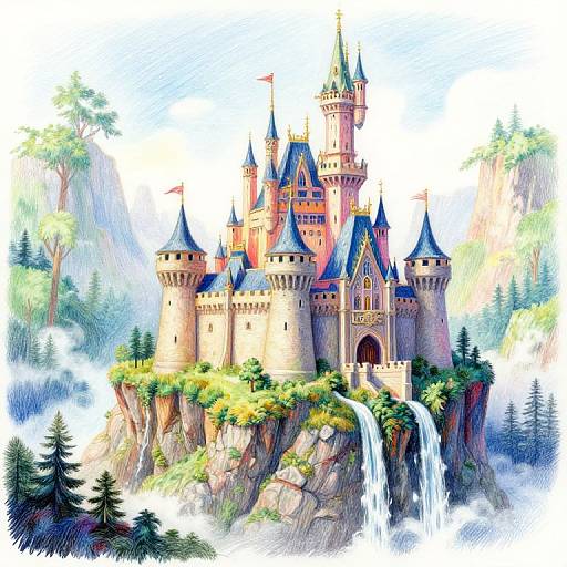 Whimsical Fantasy Castle Colored Pencil