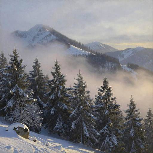 Misty Alpine Pine Forest at Twilight