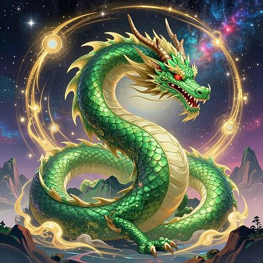 Cosmic Green Dragon Digital Illustration