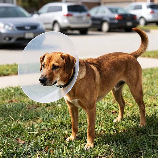 Focused Brown Dog with Plastic Collar